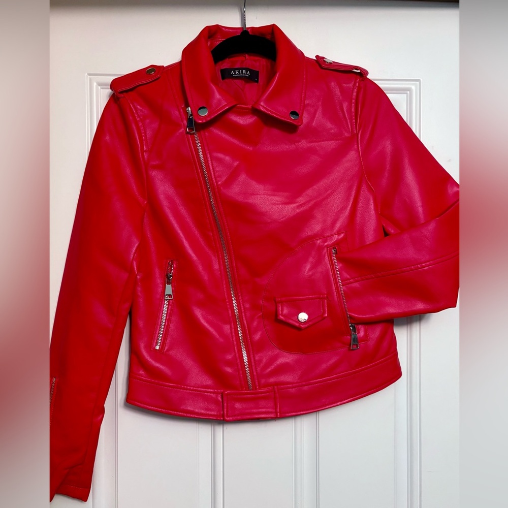 AKIRA Red Faux Leather Jacket